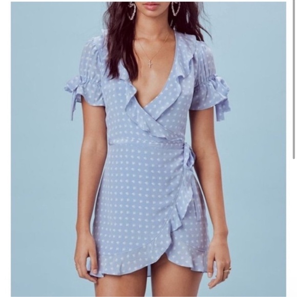 For Love & Lemons Sweetheart Wrap Mini Dress in Periwinkle - Picture 1 of 3